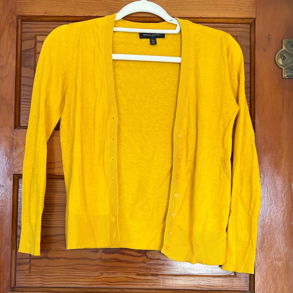 Marigold colored cardigan from Banana Republic